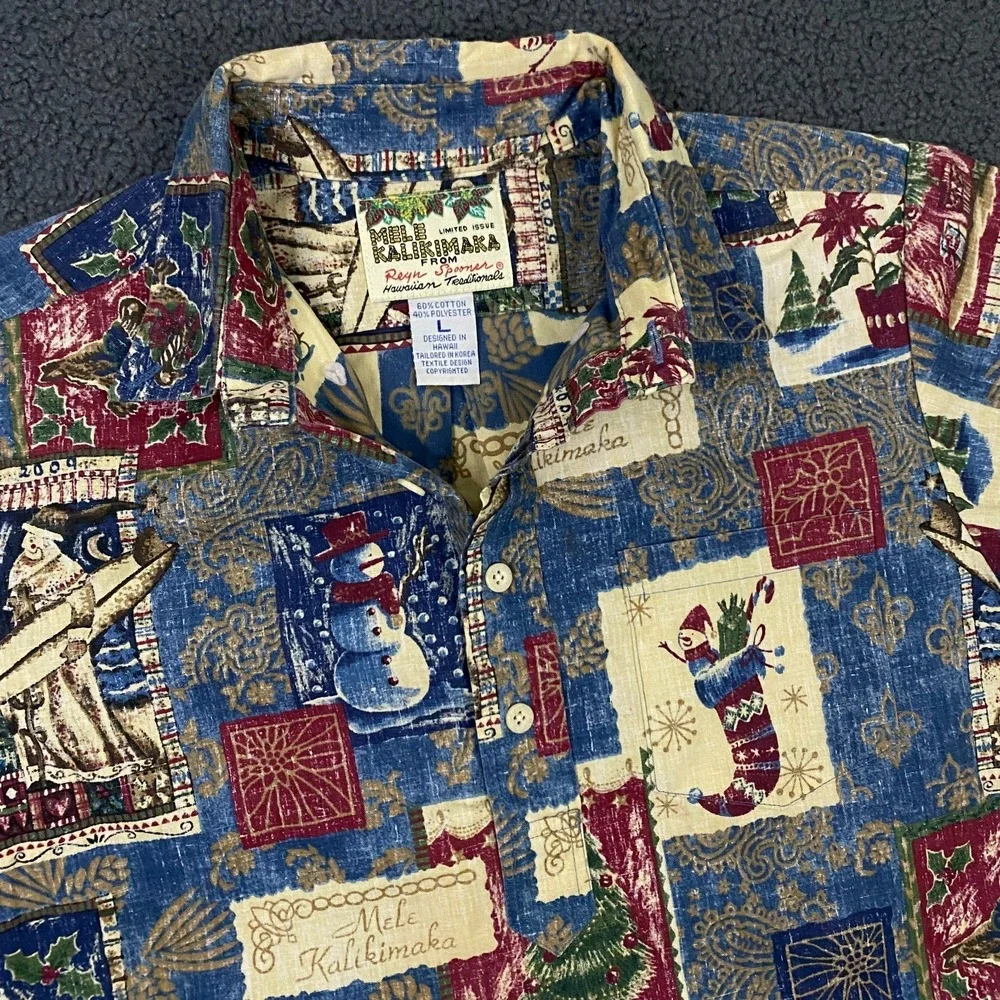 Reyn Spooner Mele Kalikimaka Hawaiian Shirt Boys Large Xmas Santa Popover
